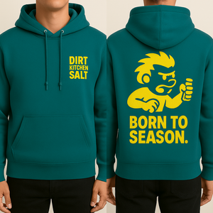 Hoodie: BORN TO SEASON. (Teal, Gelb)